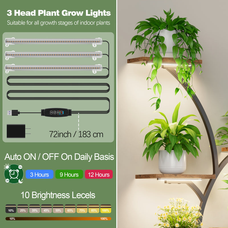Suporte para plantas de interior com luzes de cultivo, 8 níveis